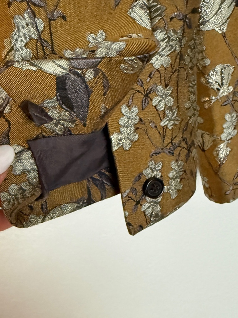 Banana Republic Eclat Brocade Blazer Gold Floral Metallic Jacquard Size 8 - Picture 10 of 15